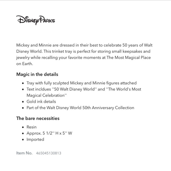 Mickey & Minnie Mouse Trinket Tray - Walt Disney World 50th Anniversary - Picture 2 of 13